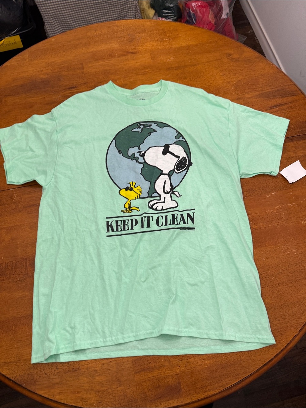 Peanuts Mint Green 'Keep It Clean' Snoopy & Woodstock Tee xl